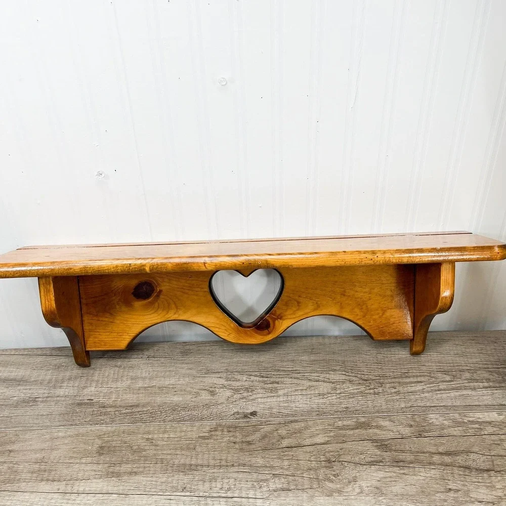 Mid-Century Modern Heart Cutout Shelf - Vintage Wooden Curio